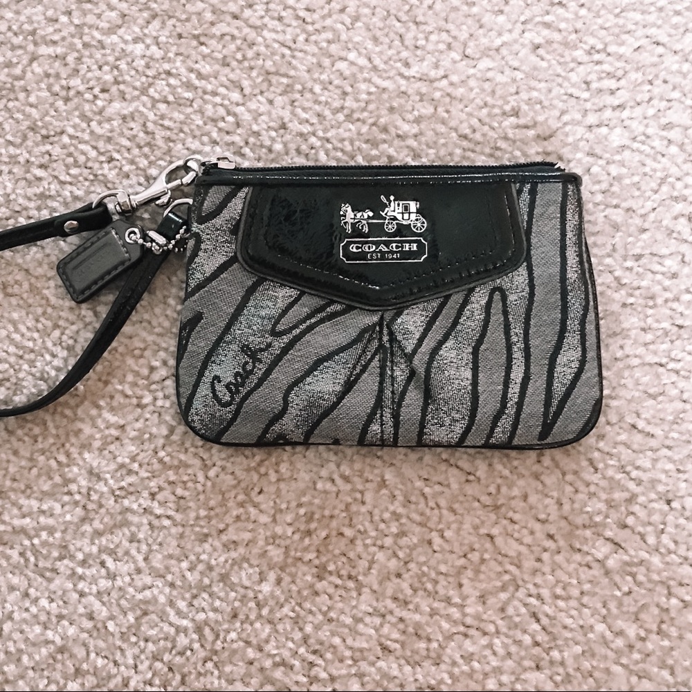 Zebra Shimmery Coach Wristlet